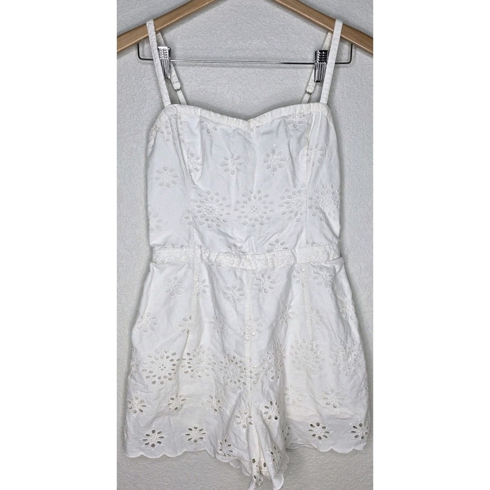 Hollister Romper Lg Ivory Floral Cut Out Adjustable Straps Ruched Boho Embroided